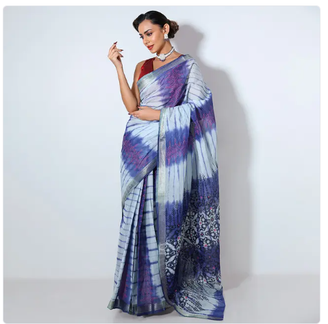 Royal Blue Pink Cotton Saree